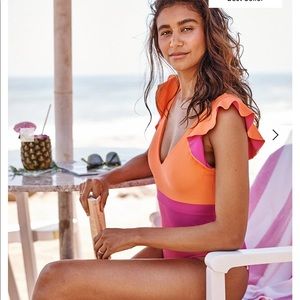Summersalt One Piece Swimsuit The Ruffle Backflip Hibiscus and Tangerine